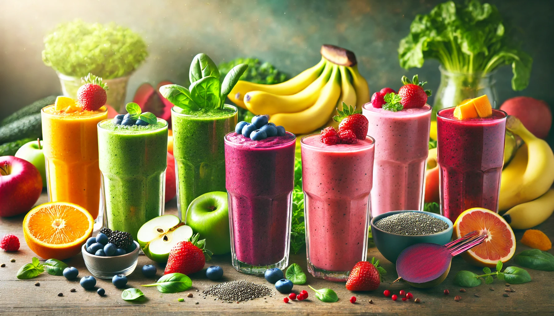 Colorful Detox Smoothies with Fresh Ingredients